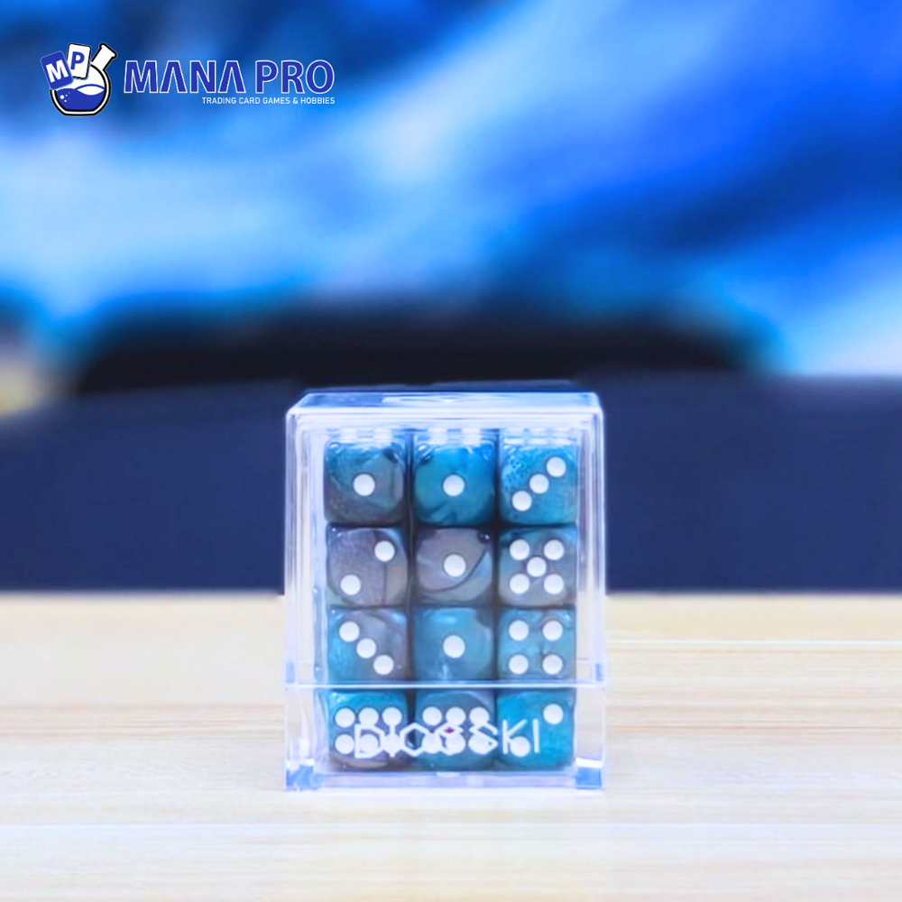 DICESKI Gemini 12mm D6 Steel Blue & Silver (36 Dice)