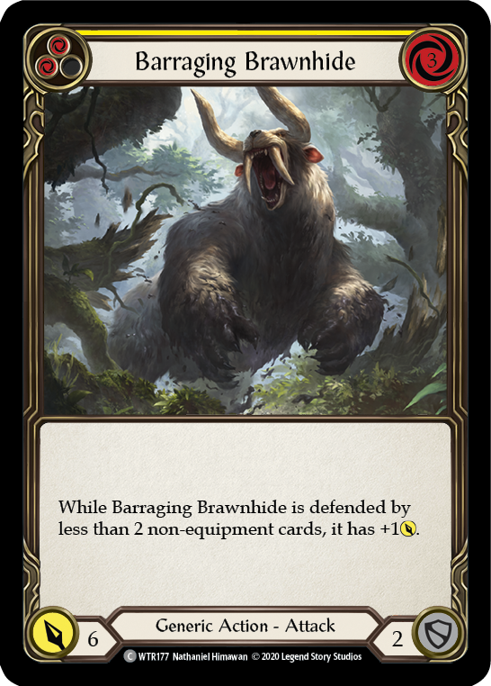 Barraging Brawnhide (Yellow) [WTR177] Unlimited Edition Rainbow Foil