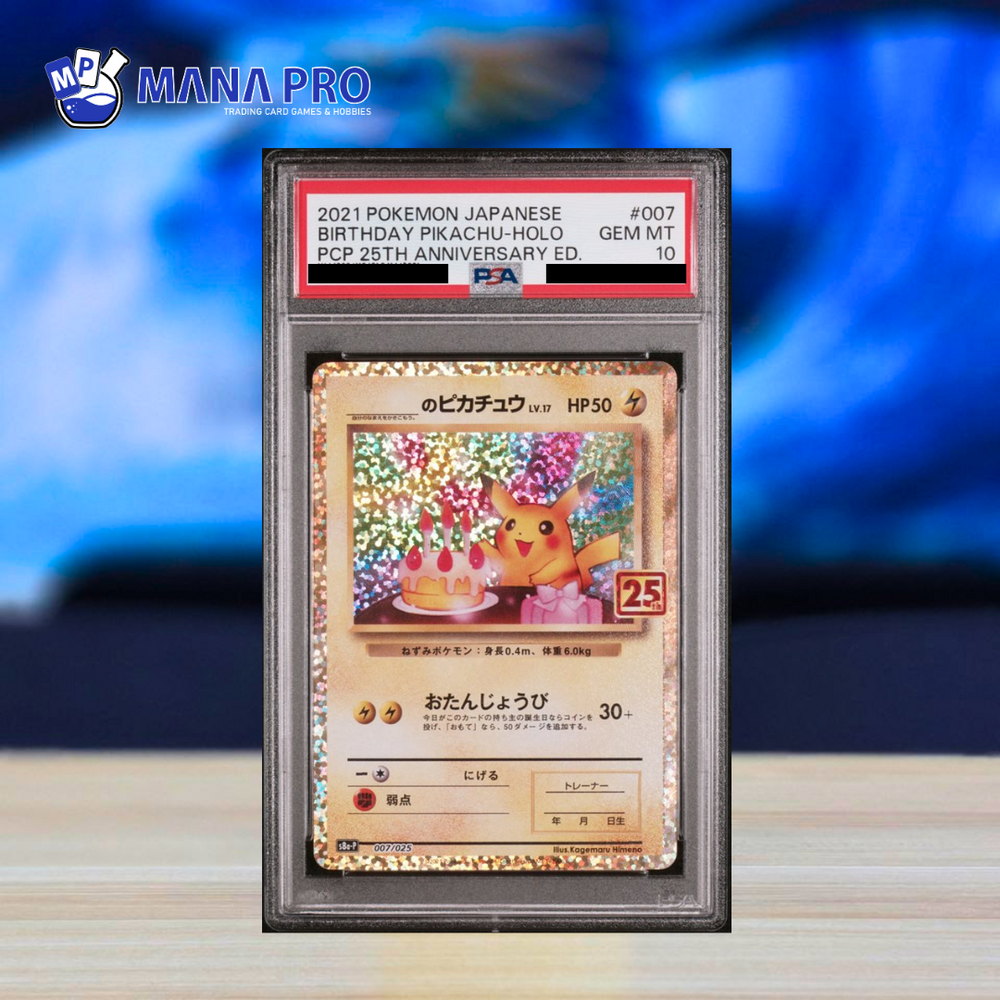(PSA 10) 2021 POKEMON JAPANESE PROMO CARD PACK 25TH ANNIVERSARY EDITION #007 BIRTHDAY PIKACHU-HOLO PCP 25TH ANNIVERSARY ED.