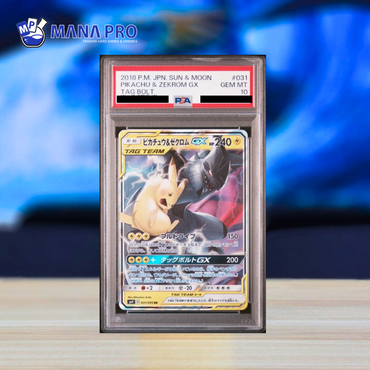 (PSA 10) 2018 POKEMON JAPANESE SUN & MOON TAG BOLT #031 PIKACHU & ZEKROM GX TAG BOLT