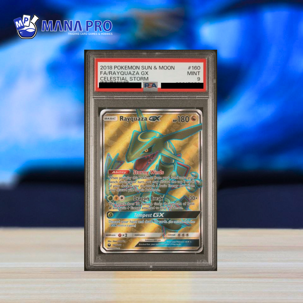 (PSA 9) 2018 POKEMON SUN & MOON CELESTIAL STORM #160 FA RAYQUAZA GX CELESTIAL STORM