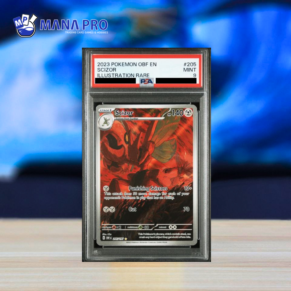 (PSA 9) 2023 POKEMON OBF EN-OBSIDIAN FLAMES #205 SCIZOR ILLUSTRATION RARE