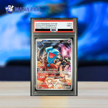 (PSA 9) 2025 POKEMON SVP EN-SV BLACK STAR PROMO #203 ROCKET'S WOBBUFFET DESTINED RIVALS ETB
