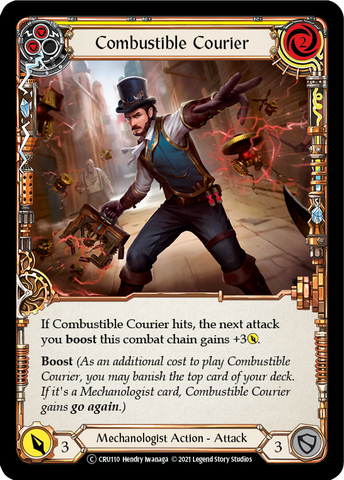 Combustible Courier (Yellow) (Rainbow Foil) [CRU110-RF] Unlimited Rainbow Foil